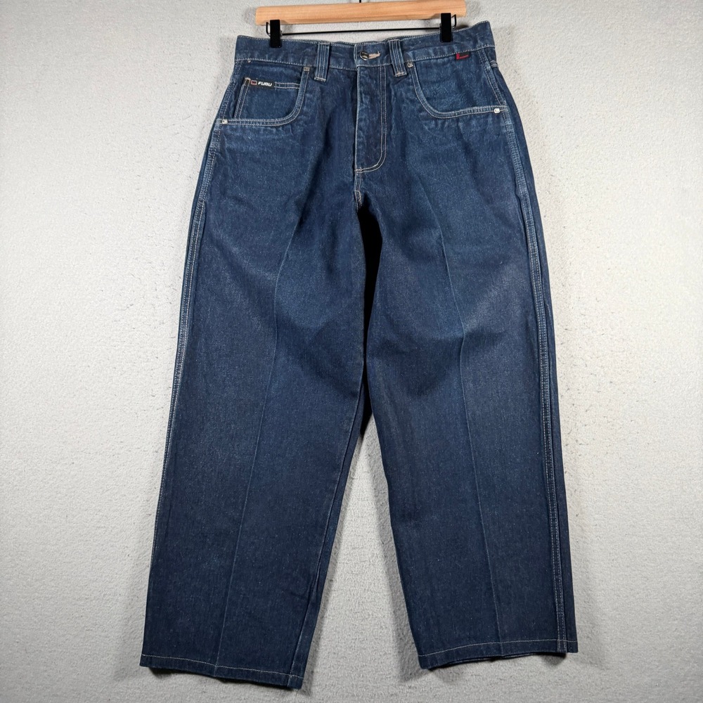 FUBU‎ Apparel Company Mens 34x34 Baggy Wide Leg Jeans Dark Wash Vintage 90s Y2K